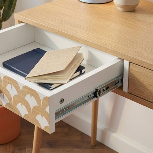 Bureau Utah  Blanc Et Effet Chêne  2 Tiroirs 100cm