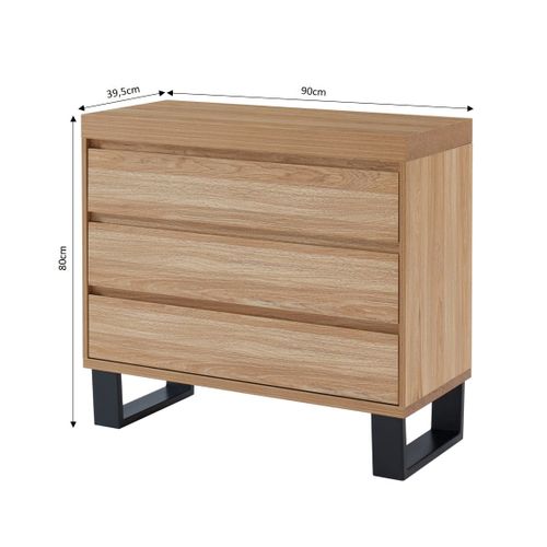 Commode Felix  Effet Chêne Et Métal Noir  3 Tiroirs