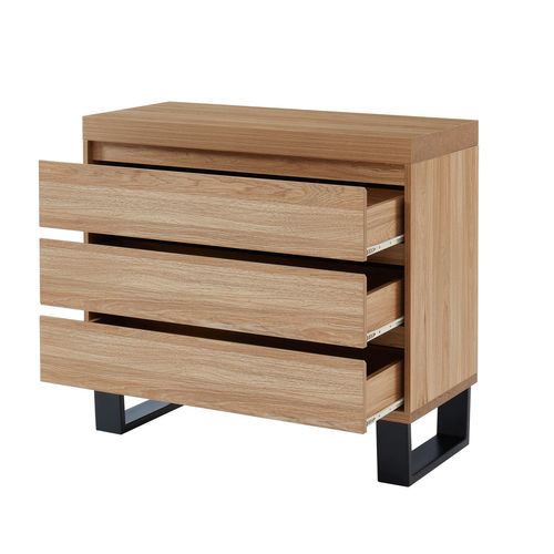 Commode Felix  Effet Chêne Et Métal Noir  3 Tiroirs