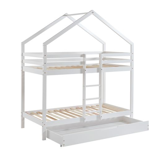 Lit Cabane Superposé Tiny  Pin Blanc  90x190 Sommier Inclus