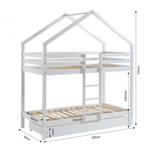 Lit Cabane Superposé Tiny  Pin Blanc  90x190 Sommier Inclus