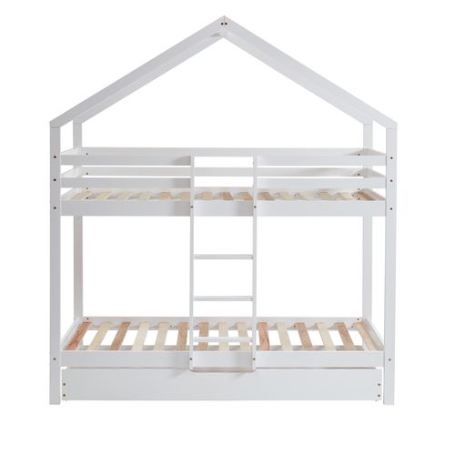 Lit Cabane Superposé Tiny  Pin Blanc  90x190 Sommier Inclus