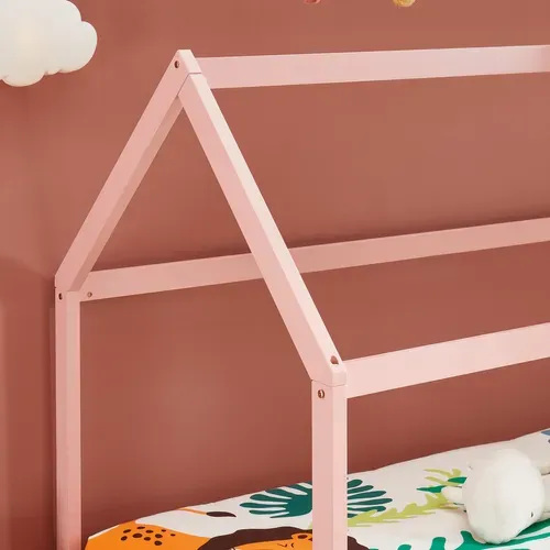 Lit Enfant Cabane Tiny Pin Rose 90x190 Sommier Inclus