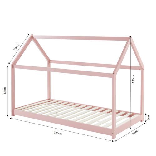 Lit Enfant Cabane Tiny Pin Rose 90x190 Sommier Inclus