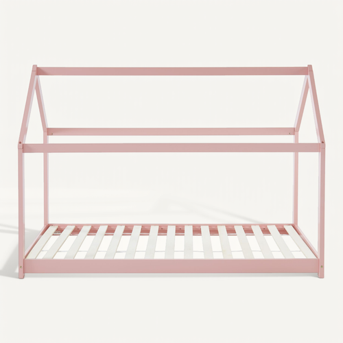 Lit Enfant Cabane Tiny Pin Rose 90x190 Sommier Inclus