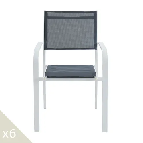 Lot De 6 Chaises De Jardin En Alu Blanc Et Textilène - Palawan