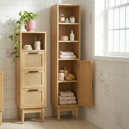 Colonne De Salle De Bain Amana Effet Chêne Et Cannage Rotin L30cm