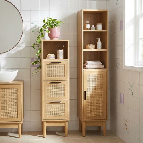 Colonne De Salle De Bain Amana Effet Chêne Et Cannage Rotin L30cm