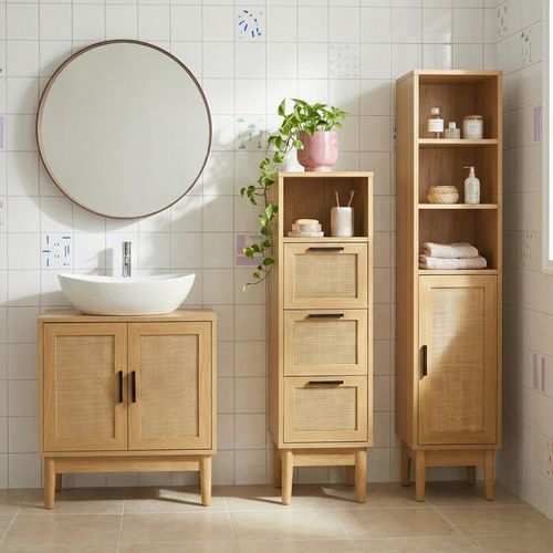 Colonne De Salle De Bain Amana Effet Chêne Et Cannage Rotin L30cm