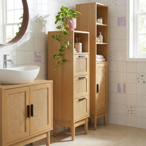 Demi Colonne Amana Effet Chêne Et Cannage Rotin L30cm