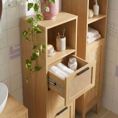 Demi Colonne Amana Effet Chêne Et Cannage Rotin L30cm