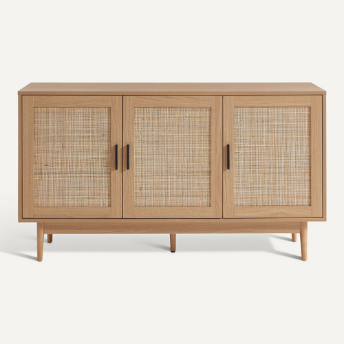 Buffet Amana Effet Chêne Et Cannage Rotin 130cm