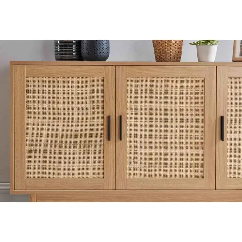 Buffet Amana Effet Chêne Et Cannage Rotin 130cm