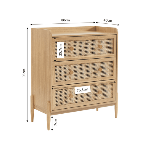 Commode Pablo Cannage Rotin Et Effet Bois 3 Tiroirs
