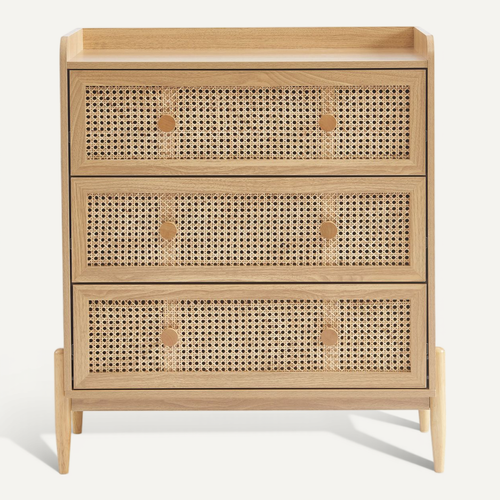 Commode Pablo Cannage Rotin Et Effet Bois 3 Tiroirs