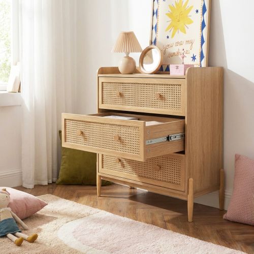 Commode Pablo Cannage Rotin Et Effet Bois 3 Tiroirs