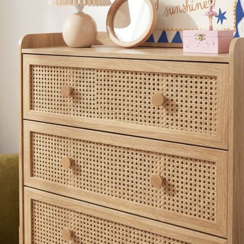 Commode Pablo Cannage Rotin Et Effet Bois 3 Tiroirs