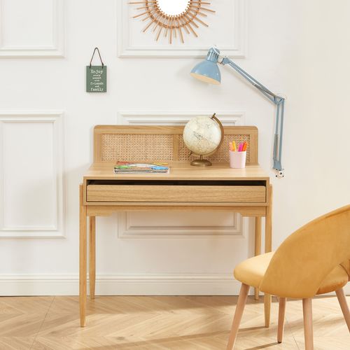 Bureau Pablo Cannage Rotin Et Effet Bois 1 Tiroir