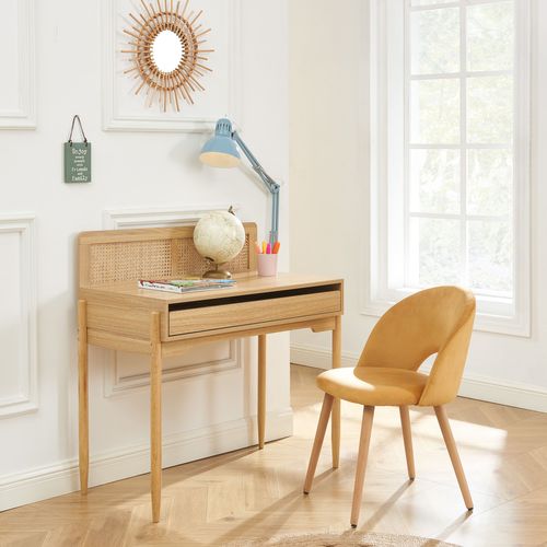 Bureau Pablo Cannage Rotin Et Effet Bois 1 Tiroir