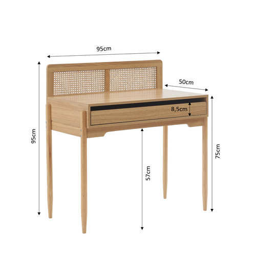 Bureau Pablo Cannage Rotin Et Effet Bois 1 Tiroir