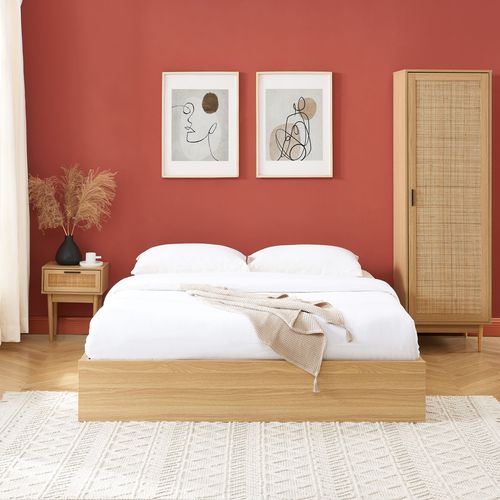 Cadre De Lit à Tiroirs Amana Cannage Rotin 140x190 Sommier Inclus