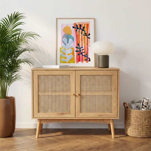 Buffet Ines Effet Chêne Et Cannage Rotin 90cm