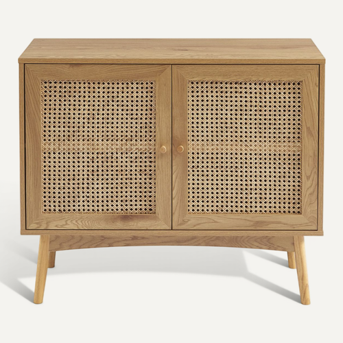 Buffet Ines Effet Chêne Et Cannage Rotin 90cm