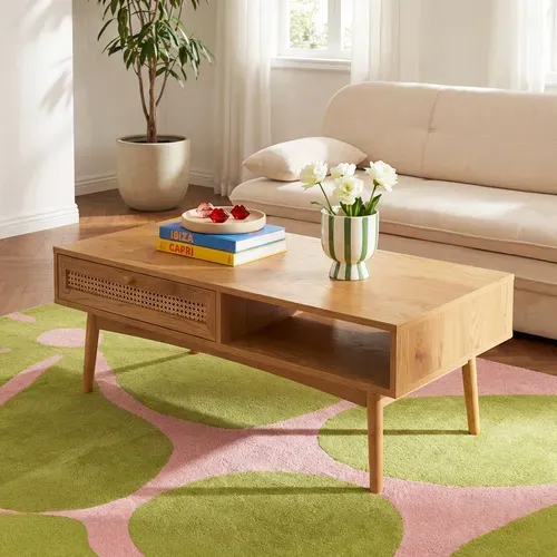 Table Basse Ines Effet Chêne Et Cannage Rotin