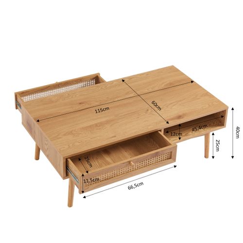 Table Basse Ines Effet Chêne Et Cannage Rotin