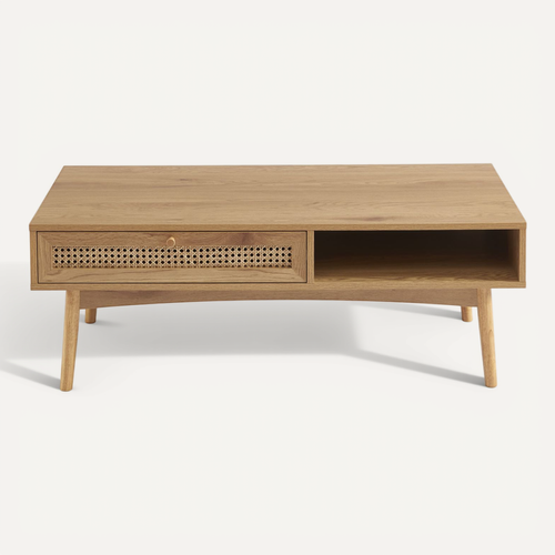 Table Basse Ines Effet Chêne Et Cannage Rotin