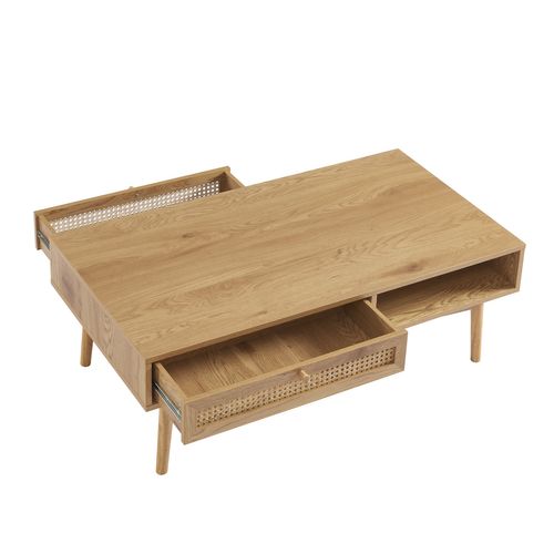 Table Basse Ines Effet Chêne Et Cannage Rotin
