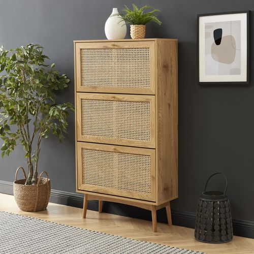 Meuble à Chaussures Ines Effet Chêne Et Cannage Rotin