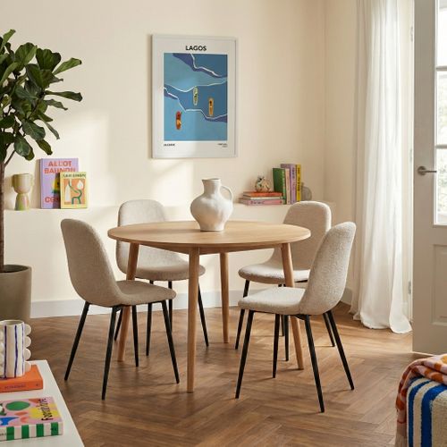 Lot De 4 Chaises Lena Tissu Bouclette Écru Pieds Métal Noir