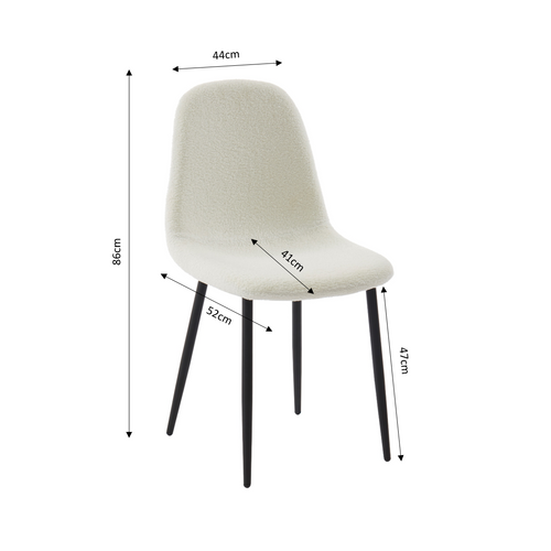 Lot De 4 Chaises Lena Tissu Bouclette Écru Pieds Métal Noir