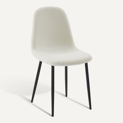 Lot De 4 Chaises Lena Tissu Bouclette Écru Pieds Métal Noir