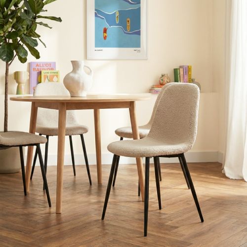 Lot De 4 Chaises Lena Tissu Bouclette Écru Pieds Métal Noir
