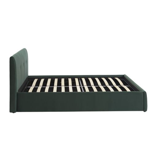 Lit Coffre Seguro Velours Vert Forêt 160x200 Sommier Inclus