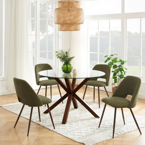 Lot De 2 Chaises Elisabeth Tissu Vert Pieds Effet Noyer