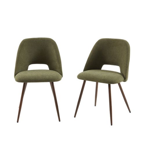 Lot De 2 Chaises Elisabeth Tissu Vert Pieds Effet Noyer