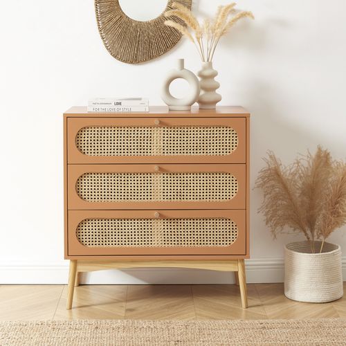 Commode Sixtine Terracotta Et Cannage Rotin 3 Tiroirs