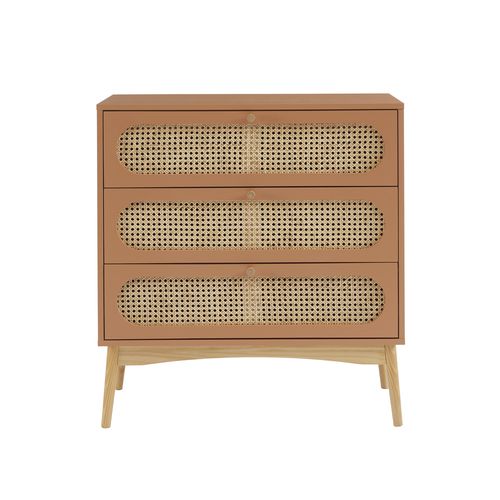 Commode Sixtine Terracotta Et Cannage Rotin 3 Tiroirs