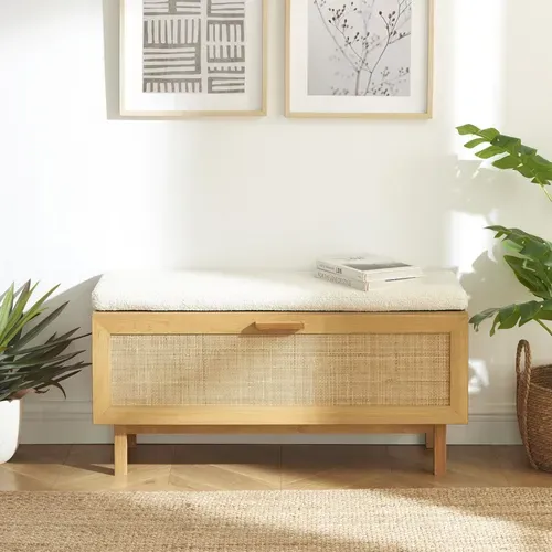Banc D'entrée Avec Rangement Chaussures En Bois Et Cannage L100cm