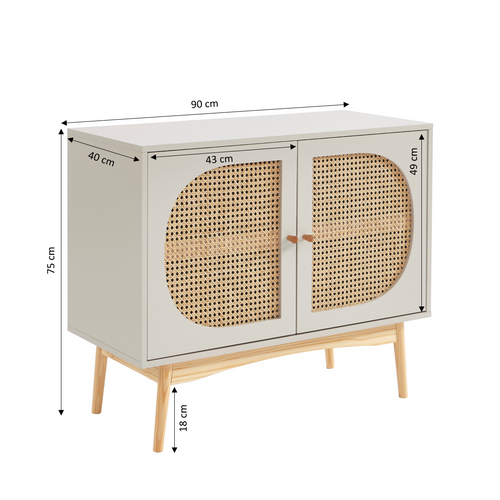 Buffet Sixtine Gris Perle Et Cannage Rotin 90cm