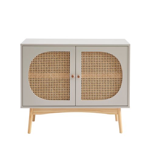 Buffet Sixtine Gris Perle Et Cannage Rotin 90cm