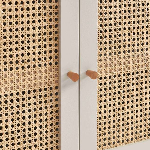 Buffet Sixtine Gris Perle Et Cannage Rotin 90cm