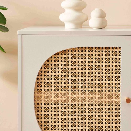 Buffet Sixtine Gris Perle Et Cannage Rotin 90cm