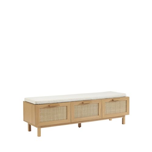 Banc D'entrée Avec Rangement à Chaussures En Bois Et Cannage L140cm