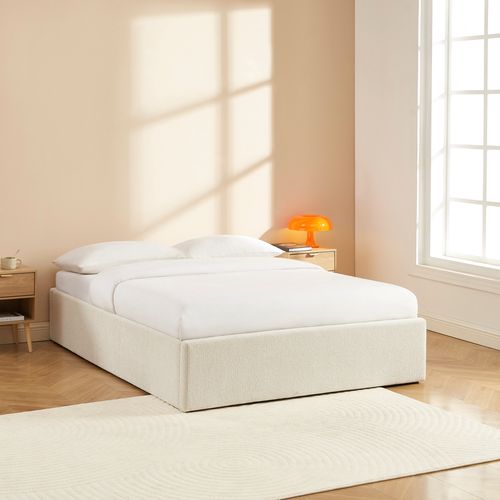 Lit Coffre Marcy Tissu Chenille Beige 140x190 Sommier Inclus