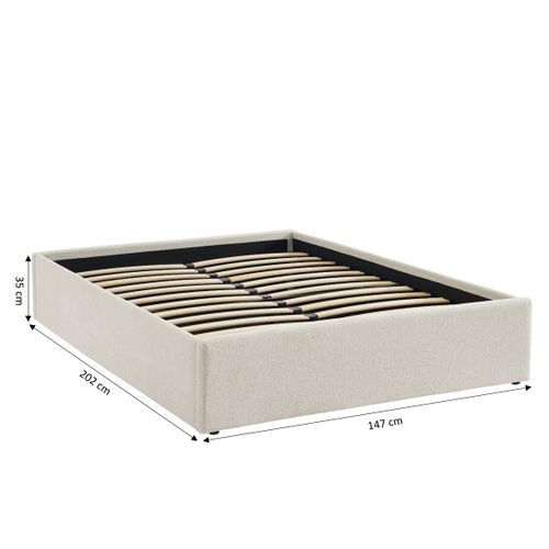 Lit Coffre Marcy Tissu Chenille Beige 140x190 Sommier Inclus
