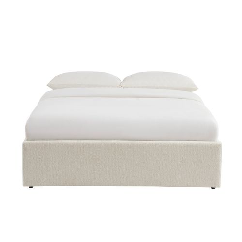 Lit Coffre Marcy Tissu Chenille Beige 140x190 Sommier Inclus